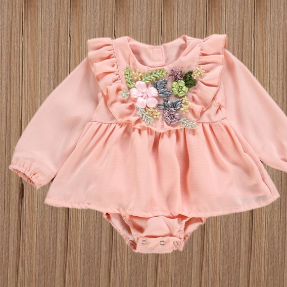 Floral Long Sleeve Romper Spring Easter Dress Girl Outfit Clothes Half Birthday - Picture 1 of 6
